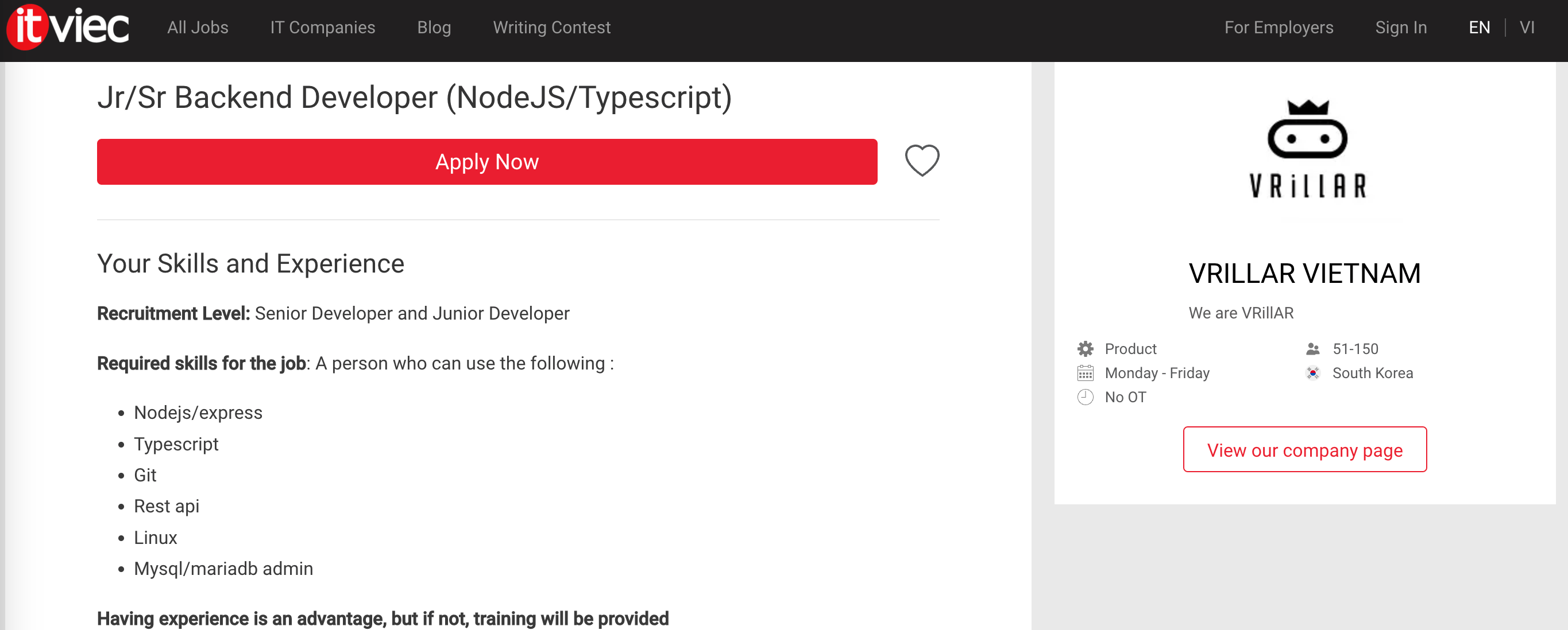 Mô tả công việc Node.js Developer trên Itviec