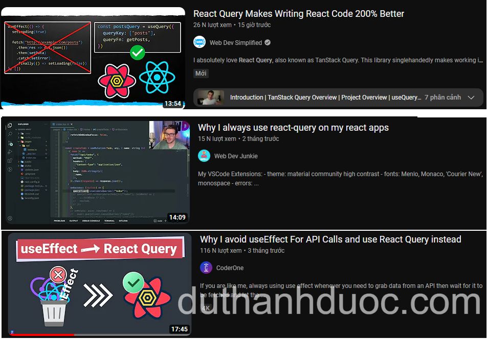 Có rất nhiều youtuber nổi tiếng chuyển sang dùng React Query