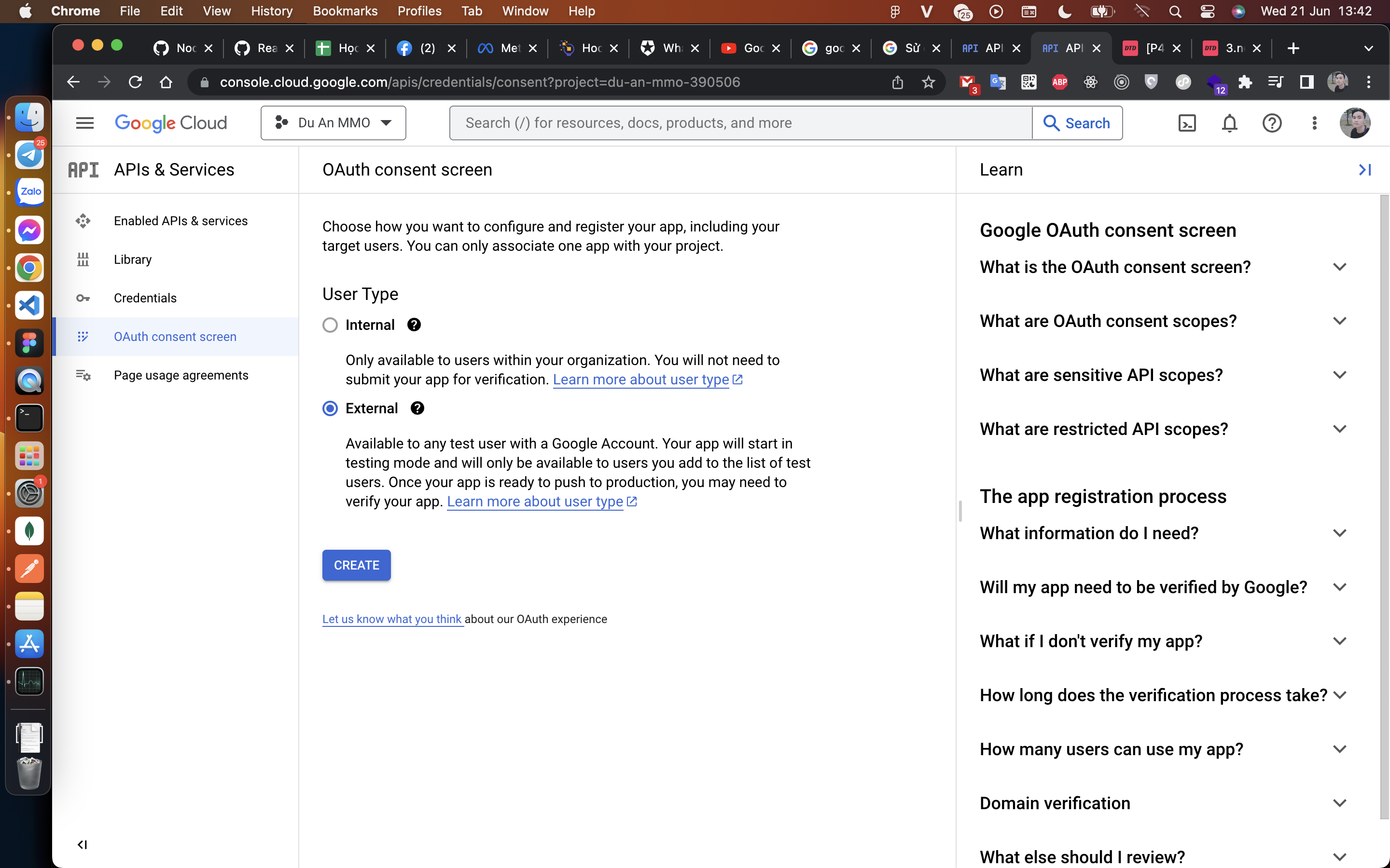 Tạo OAuth Consen Screen
