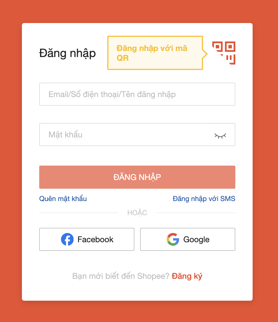Shopee cũng có OAuth 2 với việc cho phép đăng nhập bằng Google, Facebook